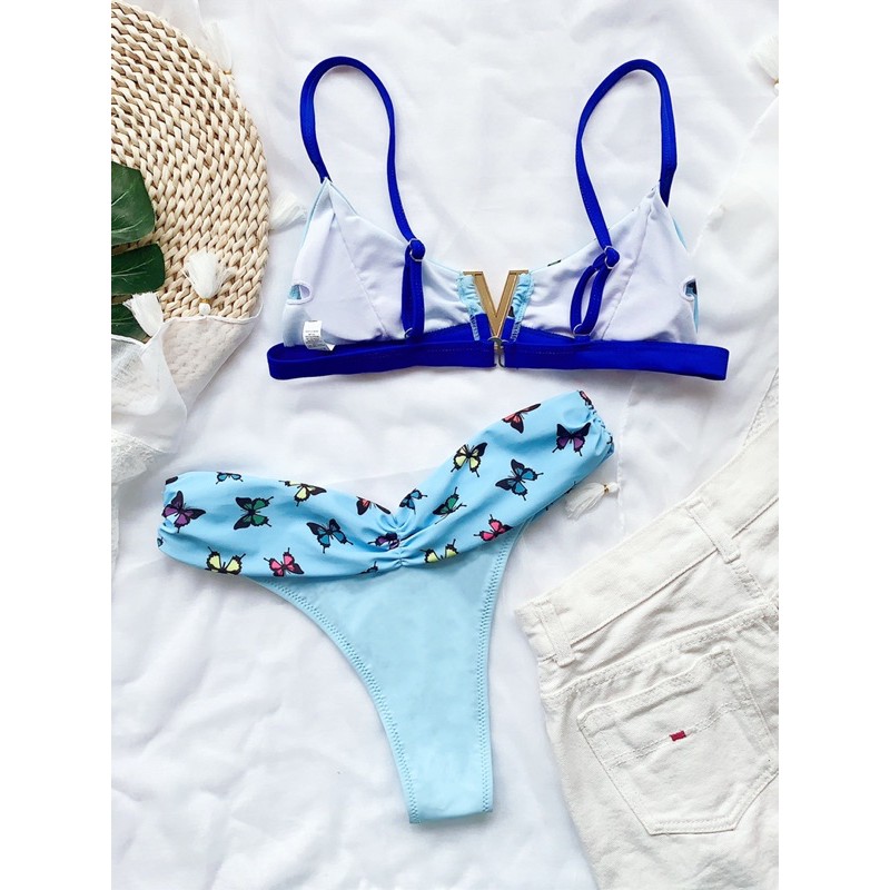 [BKN846] &lt;ÂU&gt; SET BIKINI XANH BLUE CỔ V HỒ ĐIỆP