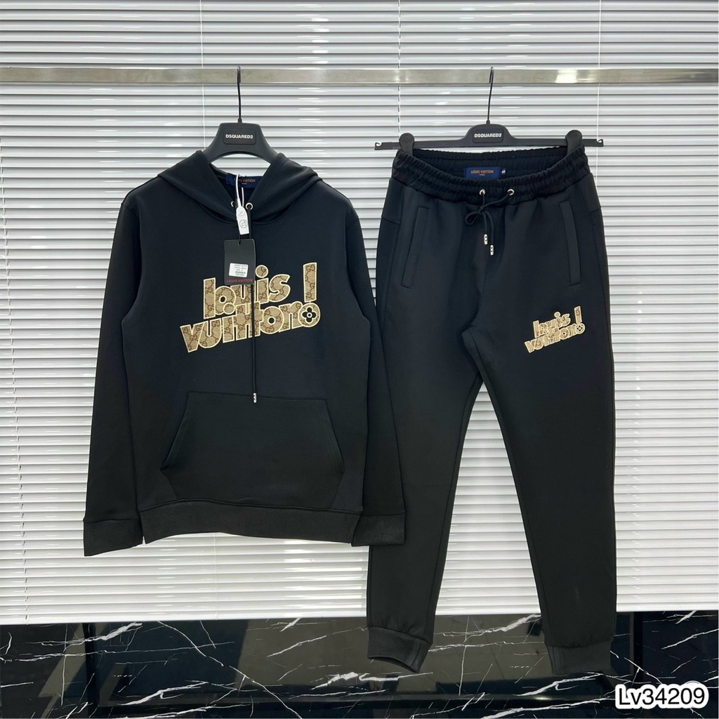 Bộ Nỉ Hoodie Nam Lv Phối Họa Tiết Hình Thêu Gấu . Bộ Nỉ Thu Đông Nam Nữ Lv Cao Cấp - MINH TÂY STORE