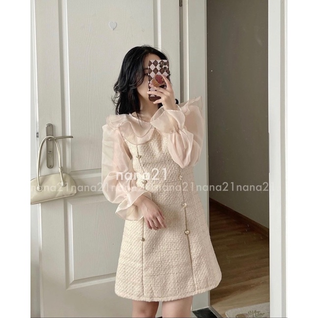 TL130 C1T5 Váy Đầm Dạ Pha Tay Siêu Xinh Chất Dạ Đẹp 2 Lớp