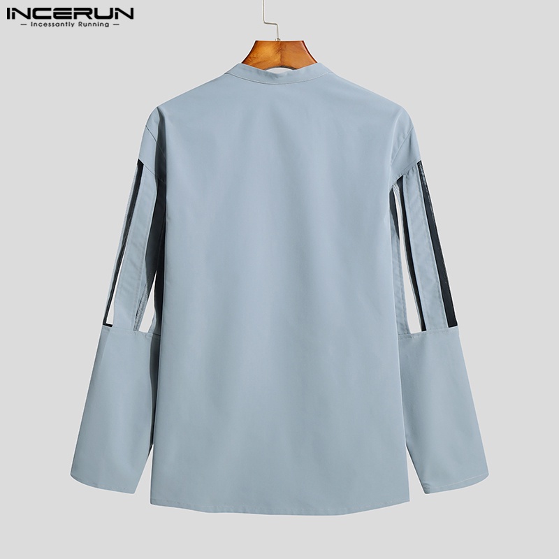 Áo sơ mi INCERUN tay dài khoét lỗ thanh lịch hiện đại cho nam