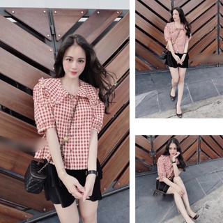 Áo kẻ cổ sen