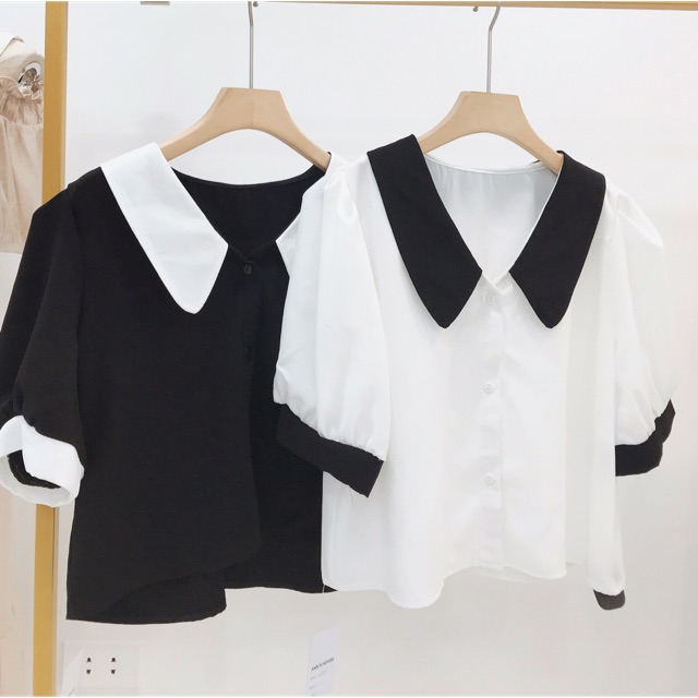 Croptop viền cổ trắng / đen