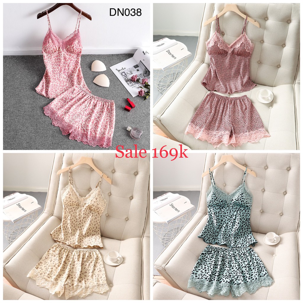 DN038-bộ lụa quảng châu hoạ tiết beo(tặng kèm mút ngực)