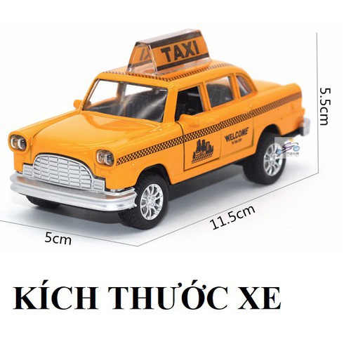 Ô tô taxi mini màu vàng xe bằng sắt chạy cót có âm thanh và đèn mở cửa - DC019DKP