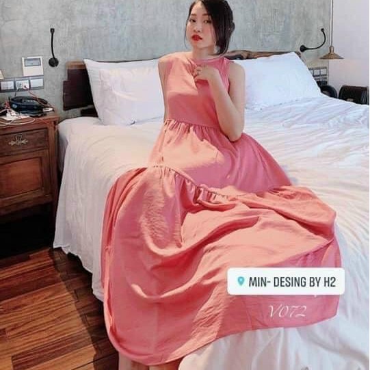 Váy suông nữ babydoll dáng xòe 3 tầng vải đũi dáng dài miên man | BigBuy360 - bigbuy360.vn