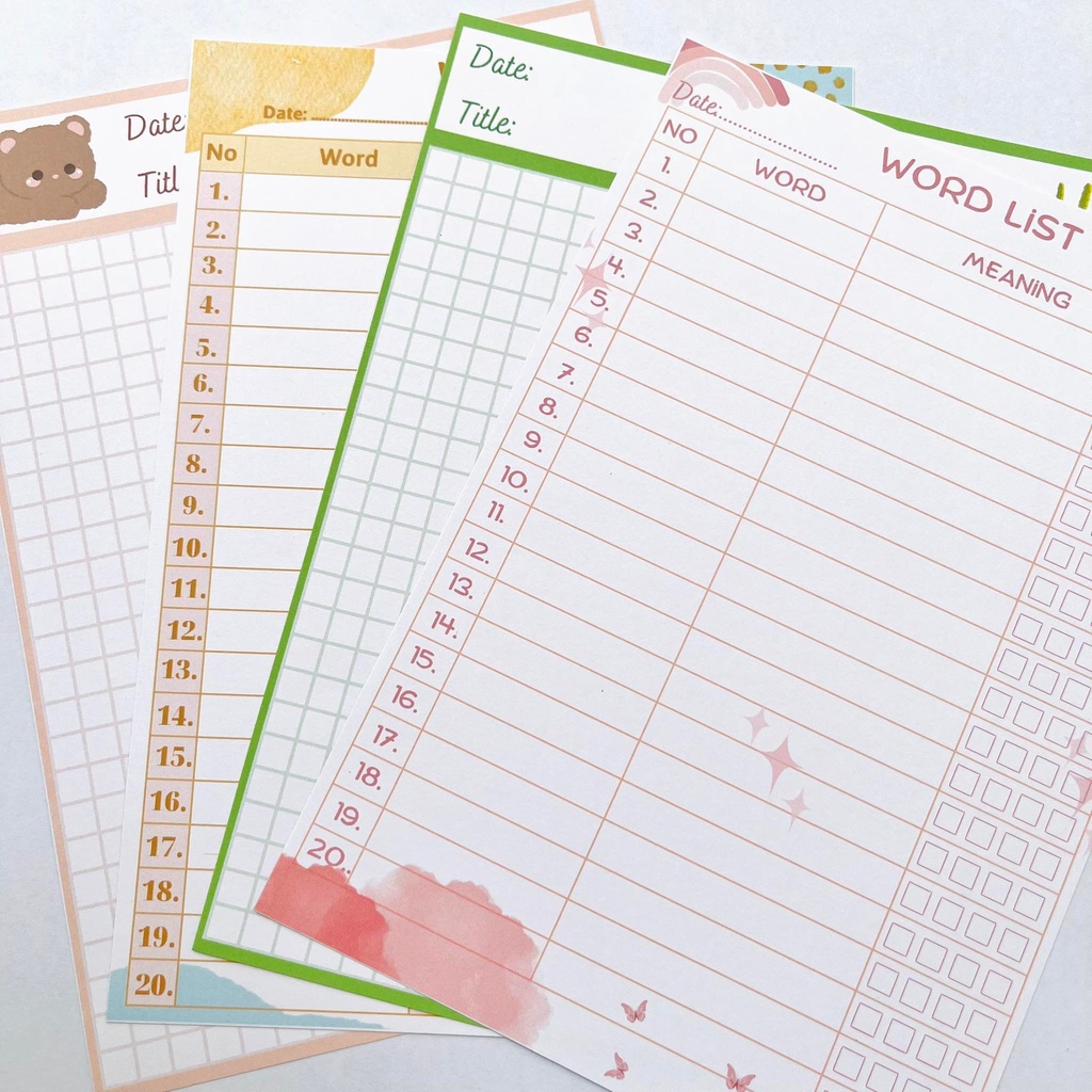 Set 10 giấy note,ghi chú học từ vựng, ngữ pháp ,word list,to do list tách rời không dính size A5