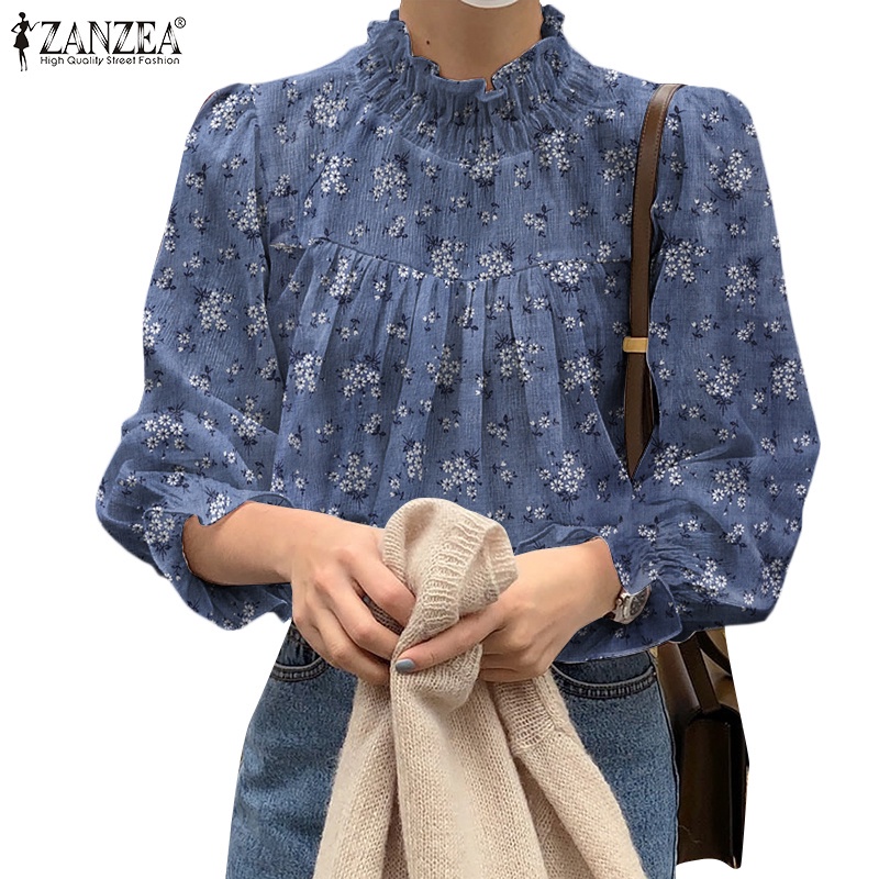 Áo kiểu ZANZEA cổ đứng tay dài in họa tiết hoa thời trang cho nữ