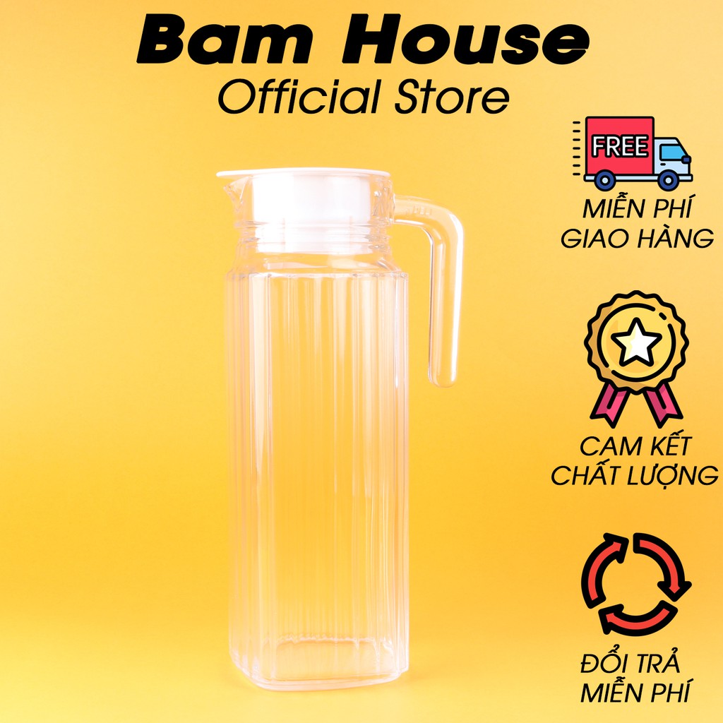 Bình thủy tinh đựng nước Bam House có nắp đậy cao cấp loại 1L2 BNT01 – Gia dụng bếp