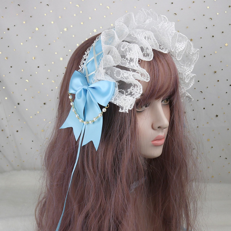 Băng Đô Nơ Ren Đính Ngọc Trai Phong Cách Lolita