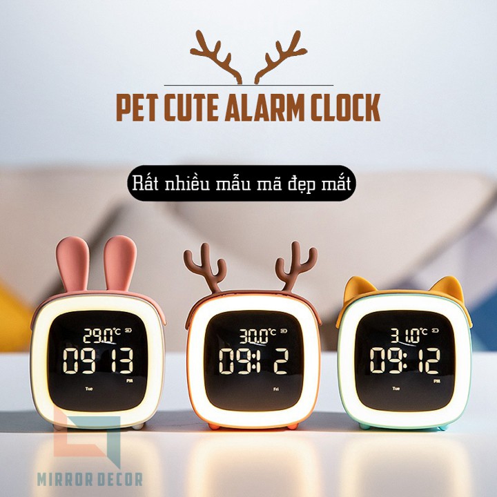 Đồng hồ báo thức cảm biến âm thanh dễ thương có đèn led (PetTV), đồng hồ đếm ngược kiêm đèn ngủ tự động tắt