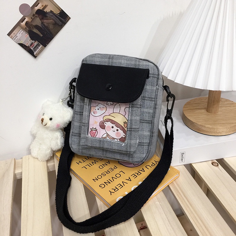 Túi Đeo Vai Bằng Nylon Cỡ Nhỏ Họa Tiết Kẻ Sọc Dễ Thương Cho Nữ