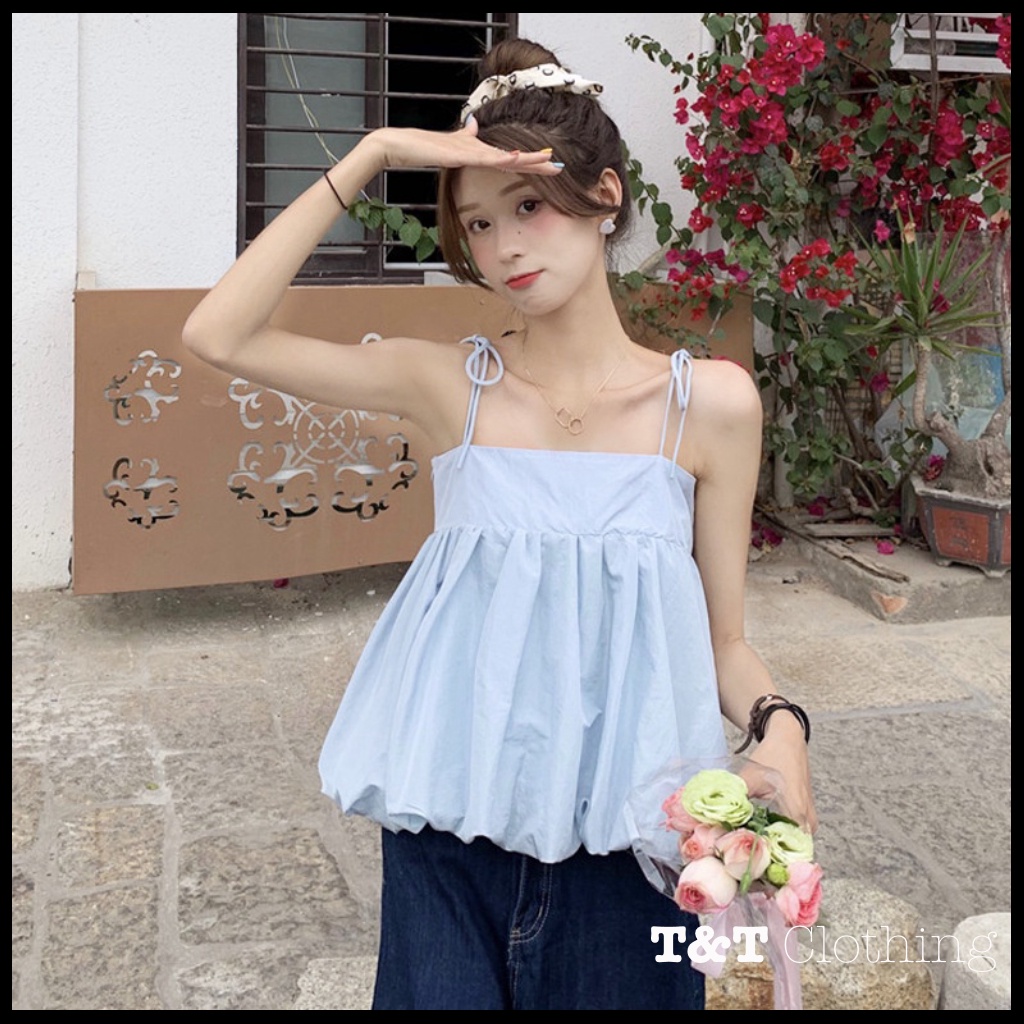 Áo nữ hai dây bí kiểu phồng bong bóng xếp ly ngọt ngào | áo kiểu Châu Âu 💃By 23t.shop | BigBuy360 - bigbuy360.vn