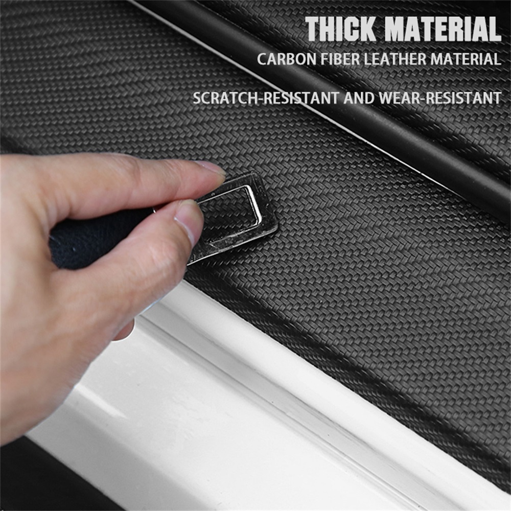 Miếng Dán Bảo Vệ Bệ Bước Chân Cửa Xe Hơi Bằng Sợi Carbon Phối Da Chất Lượng Cao