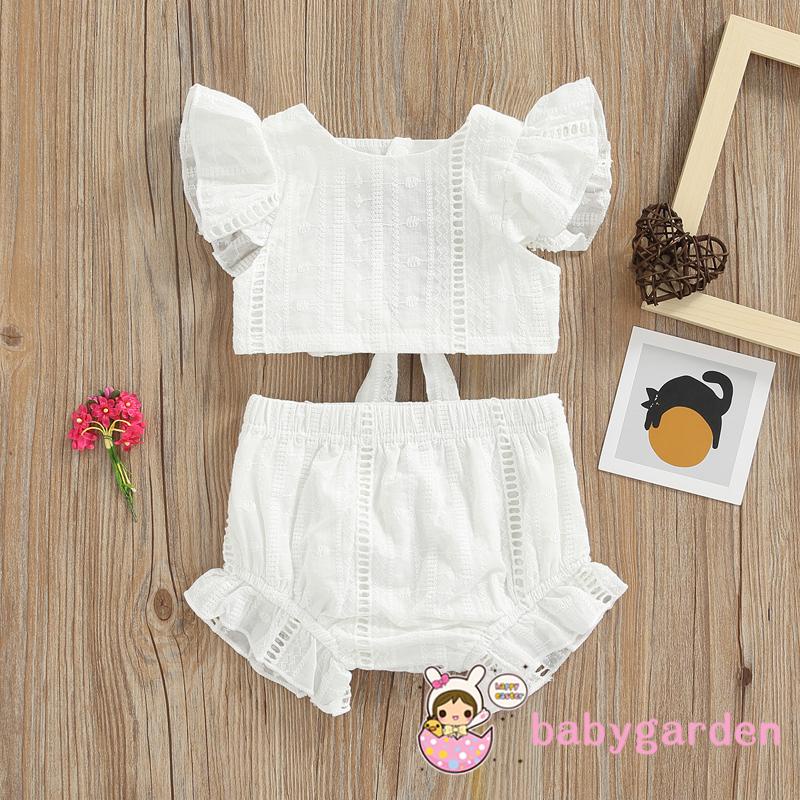 Bộ Áo Tay Cánh Tiên Hở Lưng + Quần Short Màu Trơn Dành Cho Bé Gái 0-2 Tuổi