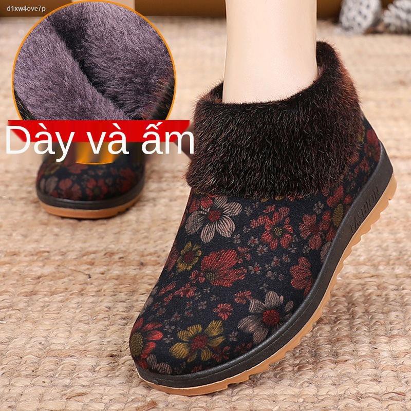 Giày vải bắc kinh cũ, bông nữ, nữ cho người già, mùa đông, thêm nhung giữ ấm, già chống trơn trượt và ấm
