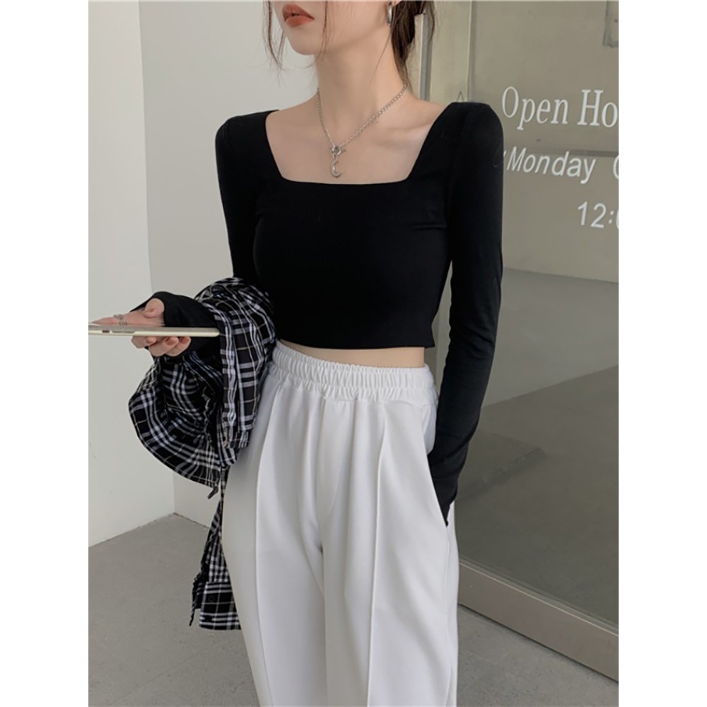 Áo Thun Cổ Vuông  Tay Dài Sexy Gợi Cảm Cho Nữ