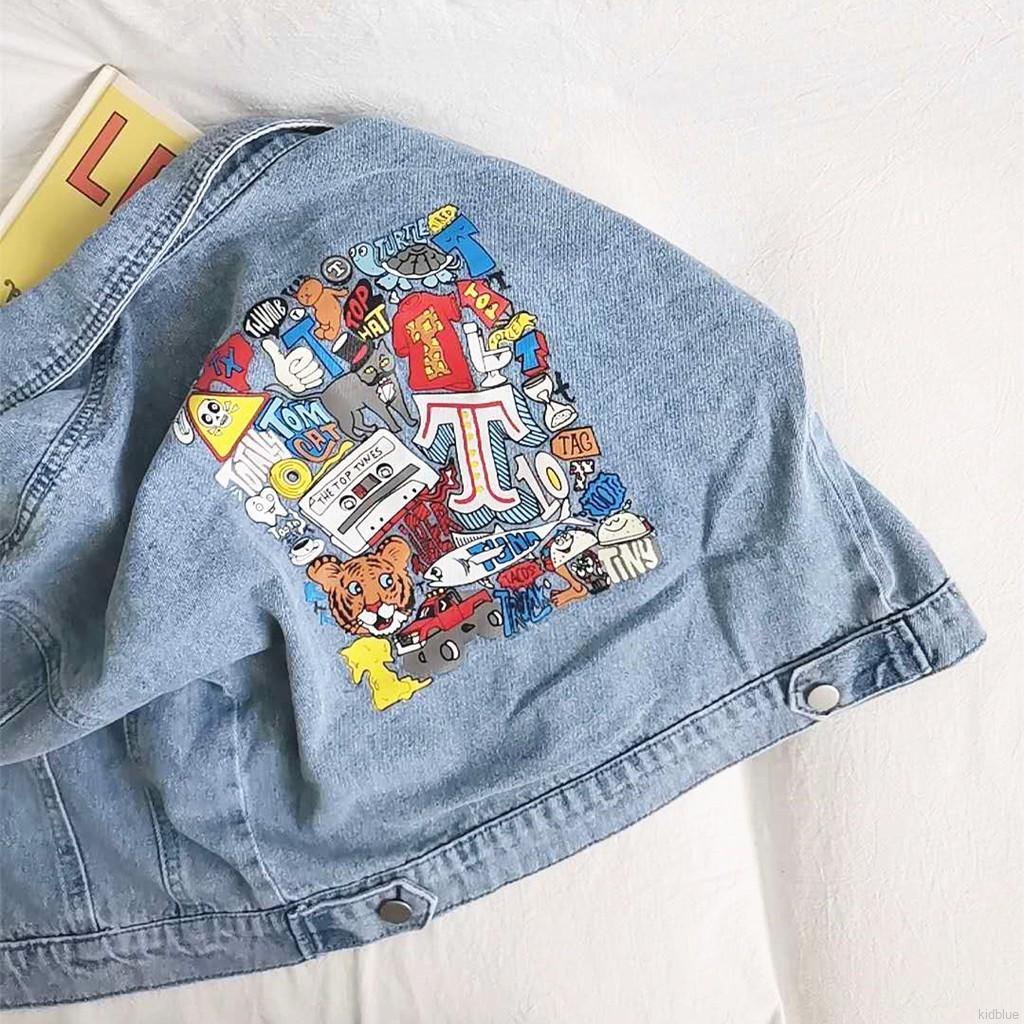 Áo khoác jean tay dài họa tiết dễ thương cho bé gái