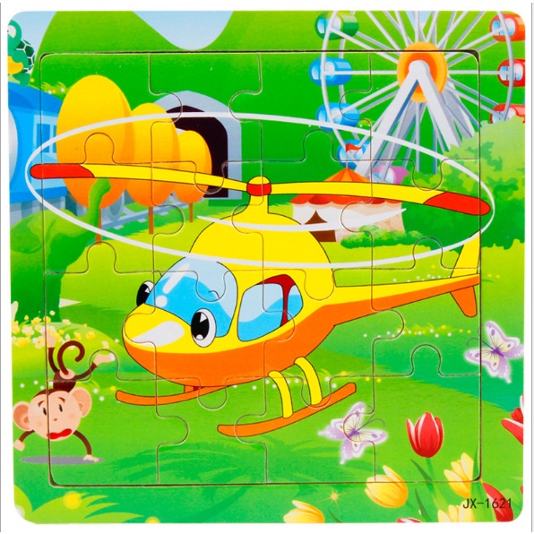 Combo 3 tranh ghép hình gỗ 16 mảnh - đồ chơi xếp hình, lắp ráp puzzle 16 miếng bằng gỗ 15x15cm nhiều chủ đề cho bé yêu