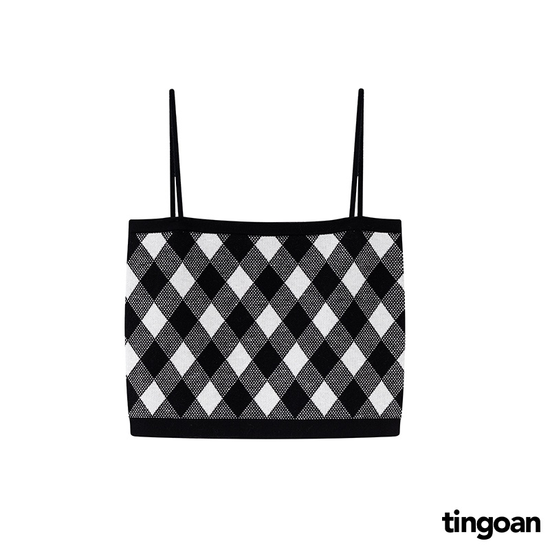 TINGOAN® - Áo cardigan len xù crop kẻ quả trám tặng kèm quây đen tingoan LOVE YOU BACK CARDIGAN