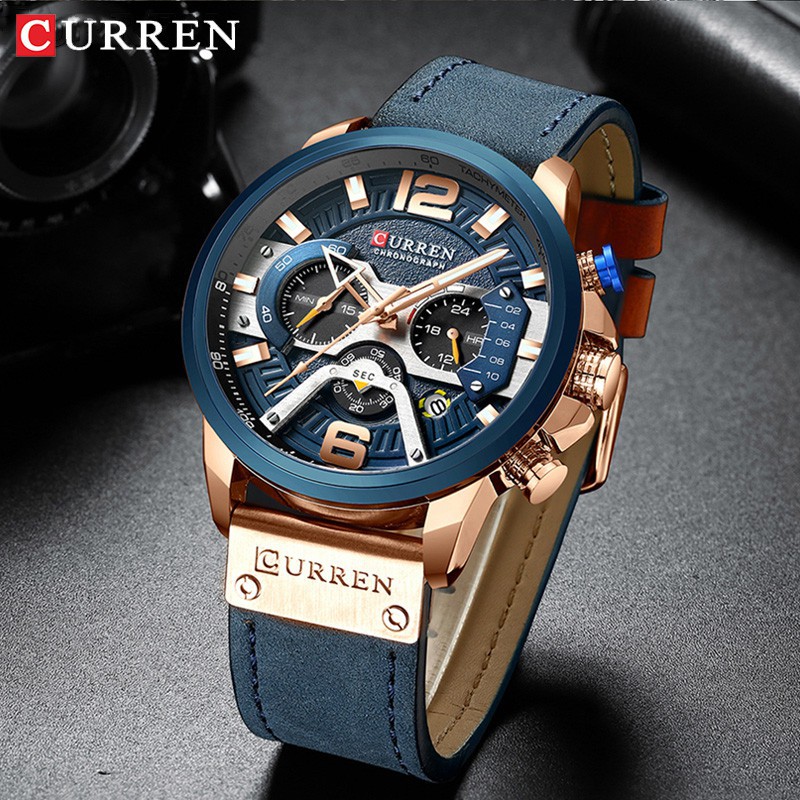 pin giảm Đồng Hồ Nam dây da CURREN 8329 chính hãng , sang trọng Máy Quartz Chống Thấm Nước-Gozid.watches