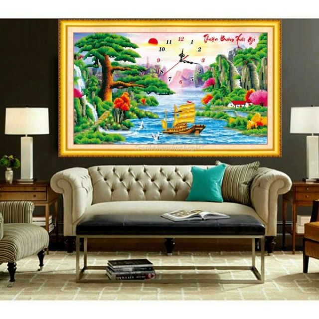 Tranh đính đá Đồng hồ thuận buồm xuôi gió 85x50cm. VS034