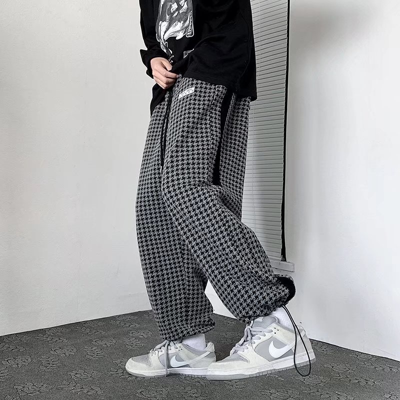 Quần dài caro ống rộng thời trang vintage cho nam nữ