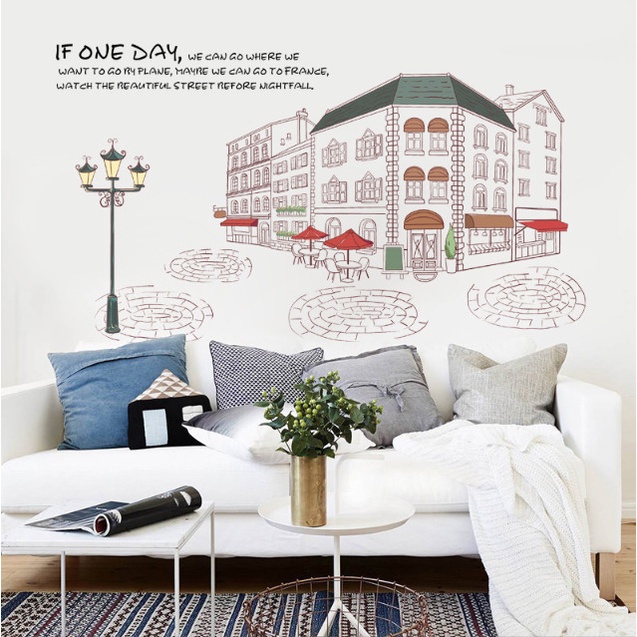Decal trang trí tường - Quán caffe vỉa hè phong cách Paris