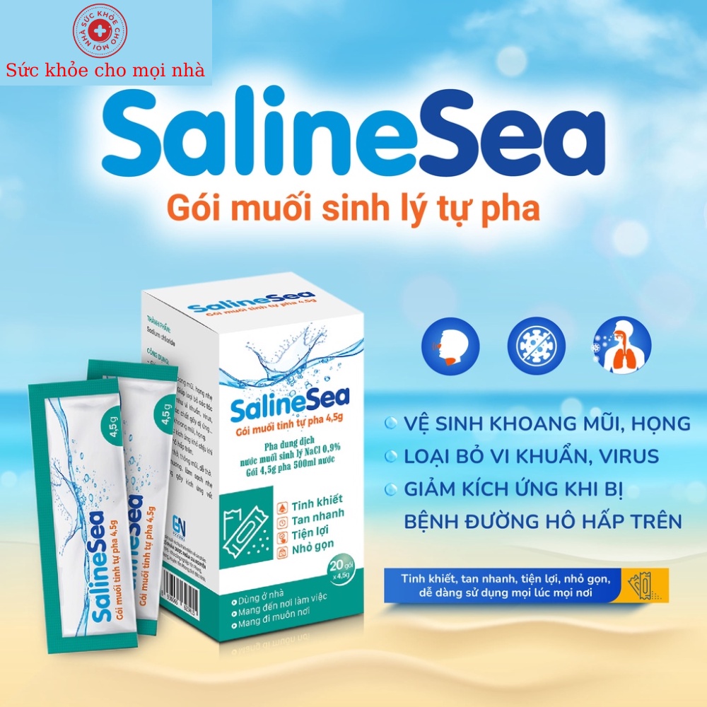 SalineSea.Gói muối tinh tự pha giúp vệ sinh họng cải thiện hơi thở thông mũi cho mọi đối tượng hộp 20 gói