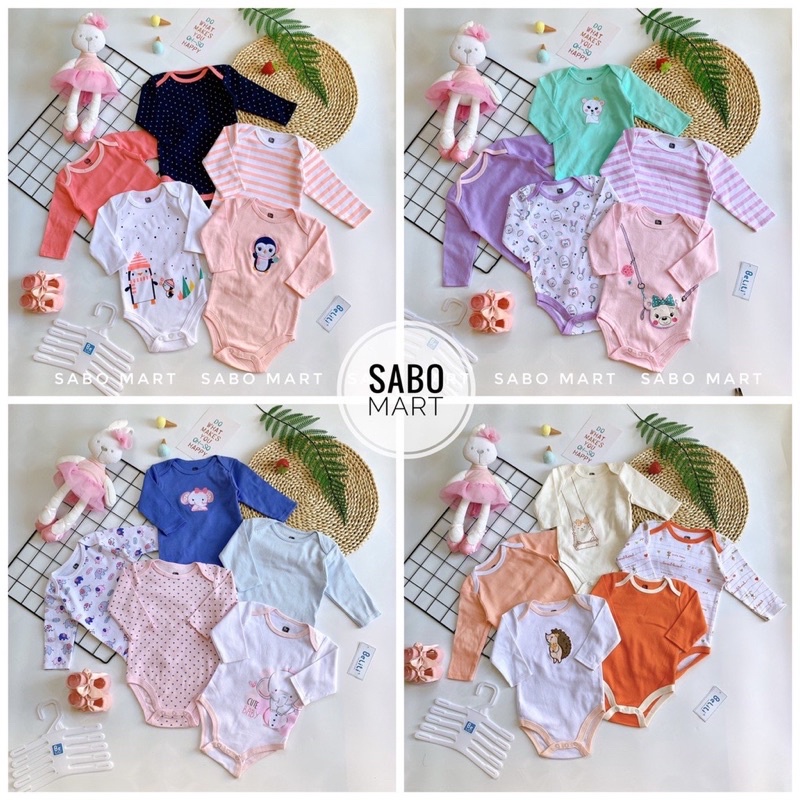 [ Chọn Mẫu] Set 5 Body Dài Tay Beliti Cotton Mềm Mại Kèm Móc Xuất Mỹ Cho Bé