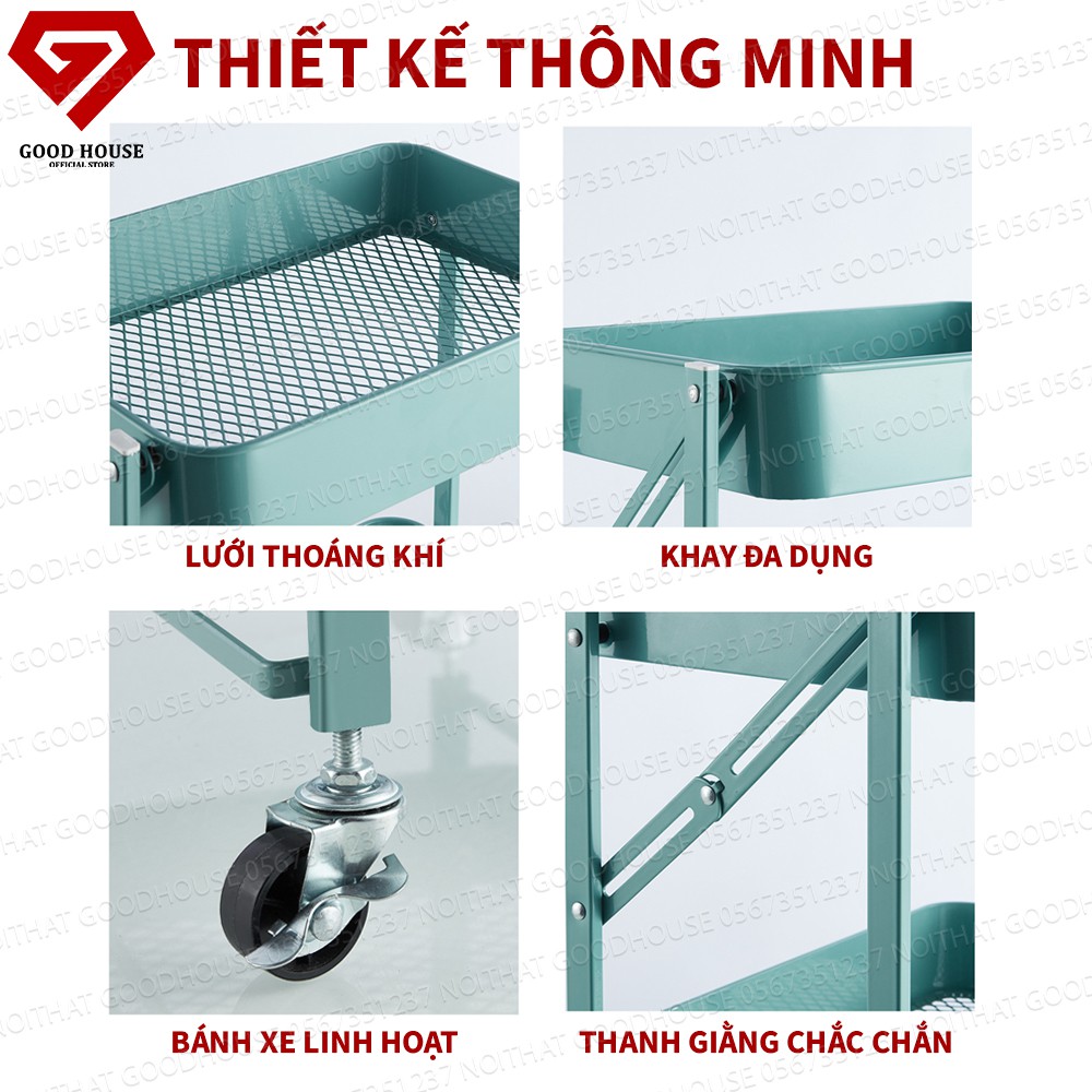 Kệ Để Đồ Đa Năng 3 Tầng Goodhouse Có Bánh Xe Tiện Lợi - Thép Carbon Sơn Tĩnh Điện Cao Cấp - Bền Bỉ - Linh Hoạt