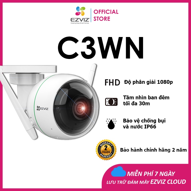Camera wifi không dây EZVIS C3WN full hd 1080P, camera wifi thông minh ngoài trời ezvis c3wn