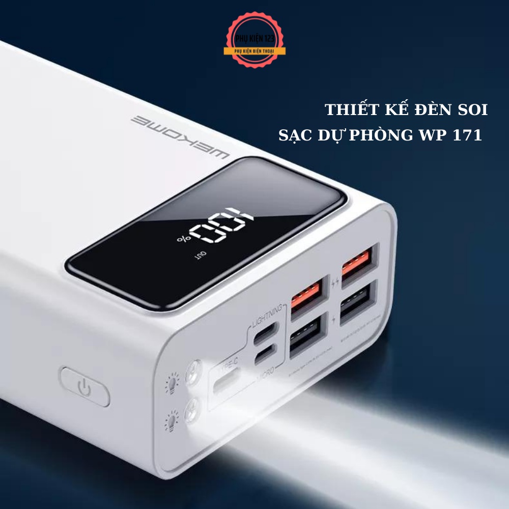 Pin sạc dự phòng thông minh 50000mAh Wekome WP171 tích hợp đèn pin, màn hình LED