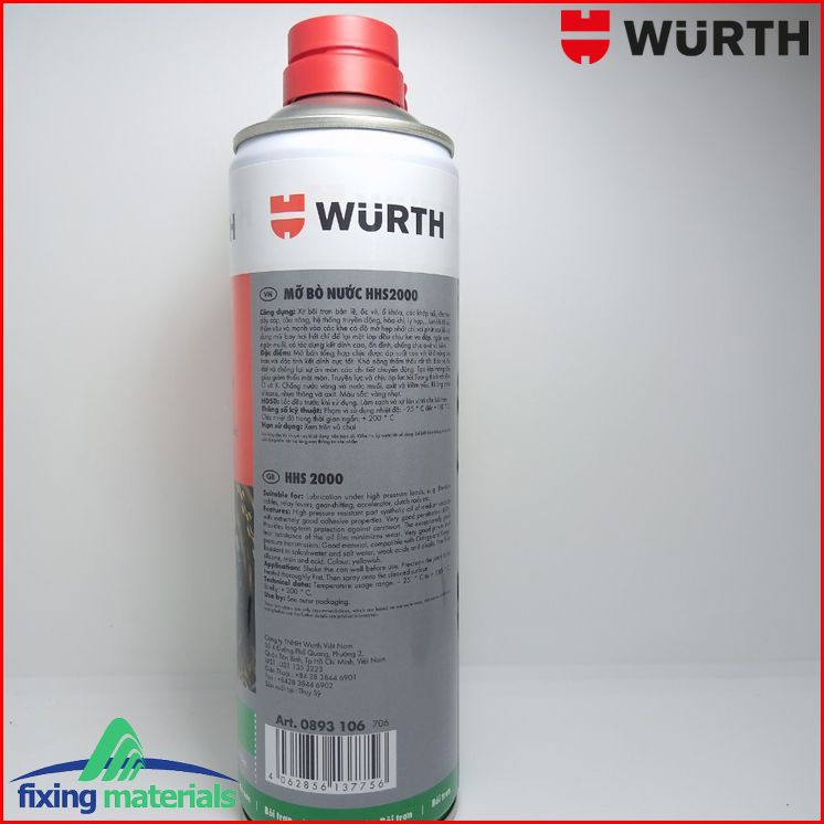 Combo 6 chai mỡ bò nước WURTH HHS200/500ml kèm 1 kính bảo hộ siêu bền của WURTH