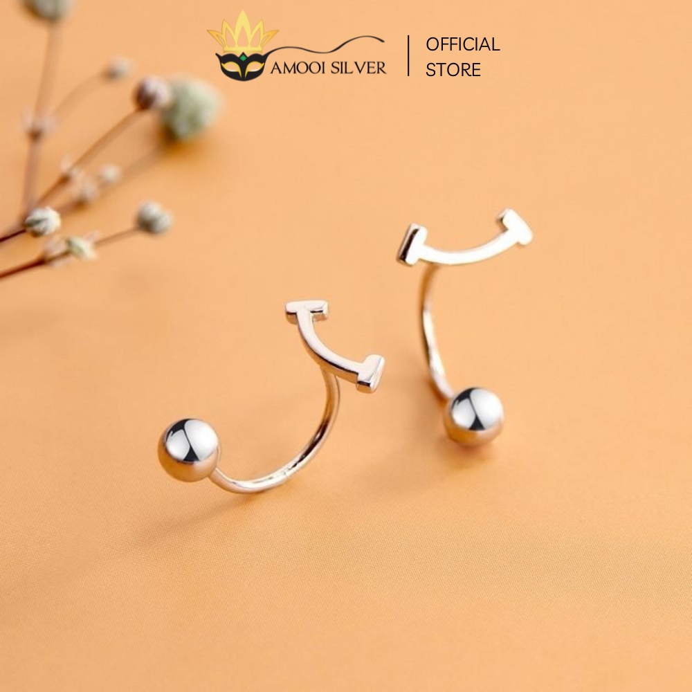 Bông Tai Bạc S925 Dáng Chui Mẫu Mặt Cười Đính Kèm Bi Vặn - Amooi Silver AB173