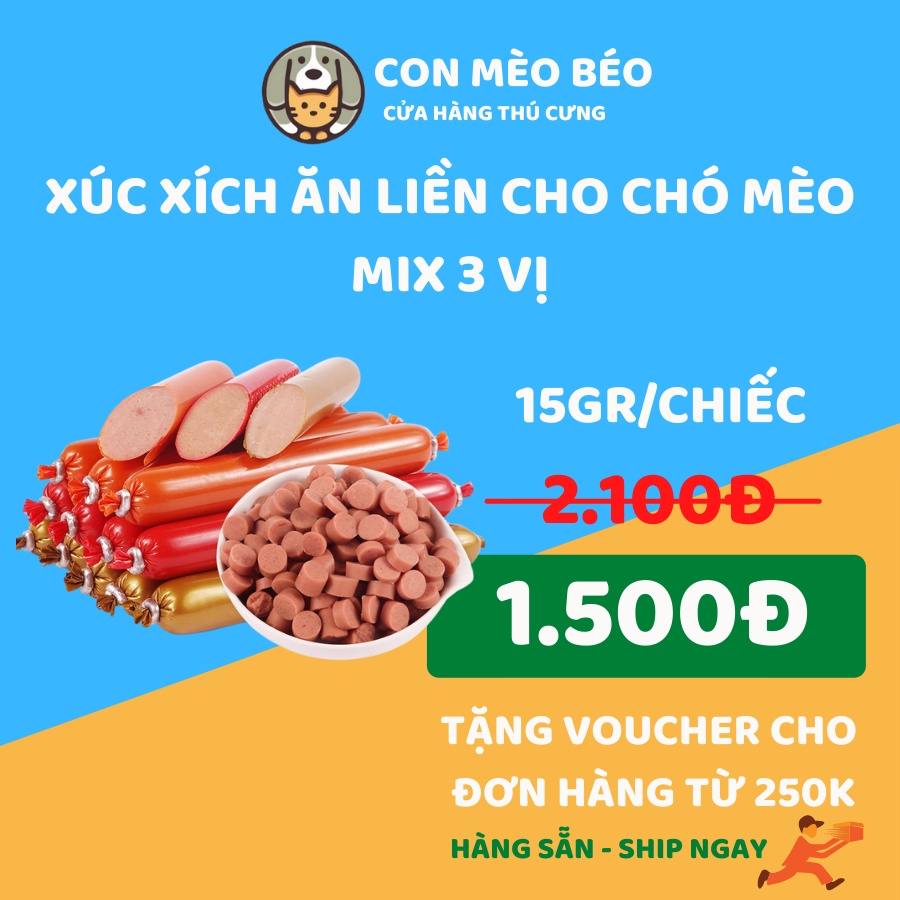 Xúc Xích Ăn Liền Cho Chó Mèo 15G Vị Bò Gà Vịt - CONMEOBEO