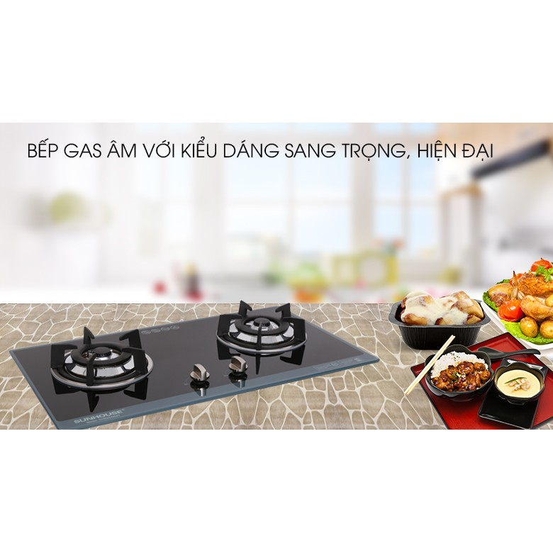 Bếp ga âm Sunhouse SHB5548MT-hàng trưng bày Đánh lửa IC- Mặt bếp gas bằng kính cường lực cao cấp