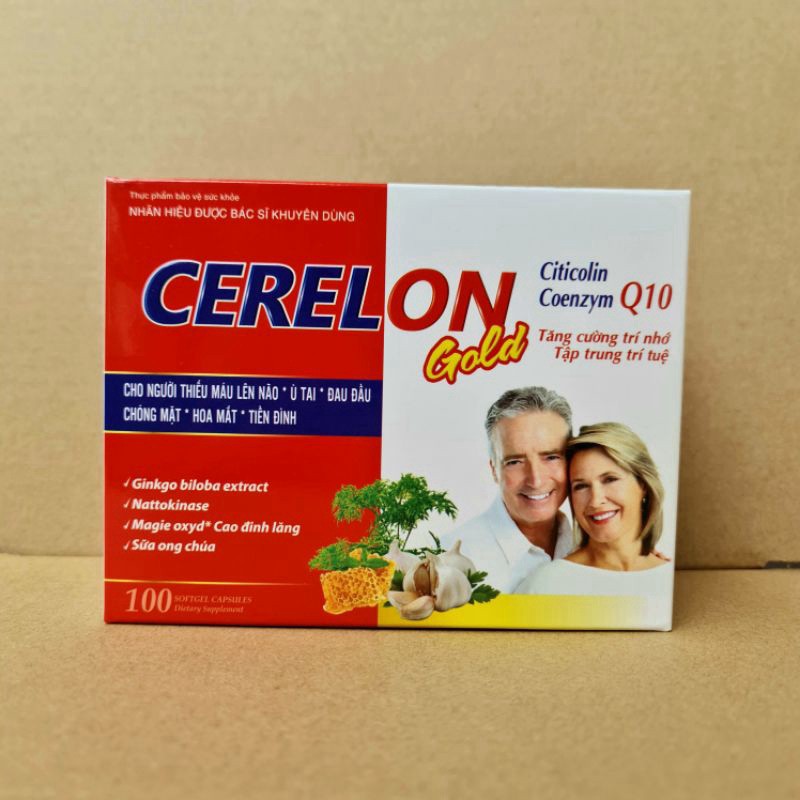 Cerelon gold Giúp bổ sung dưỡng chất cho não hiệu quả viên uống hoạt huyết dưỡng, giảm đau đầu, chóng mặt não 100 viên