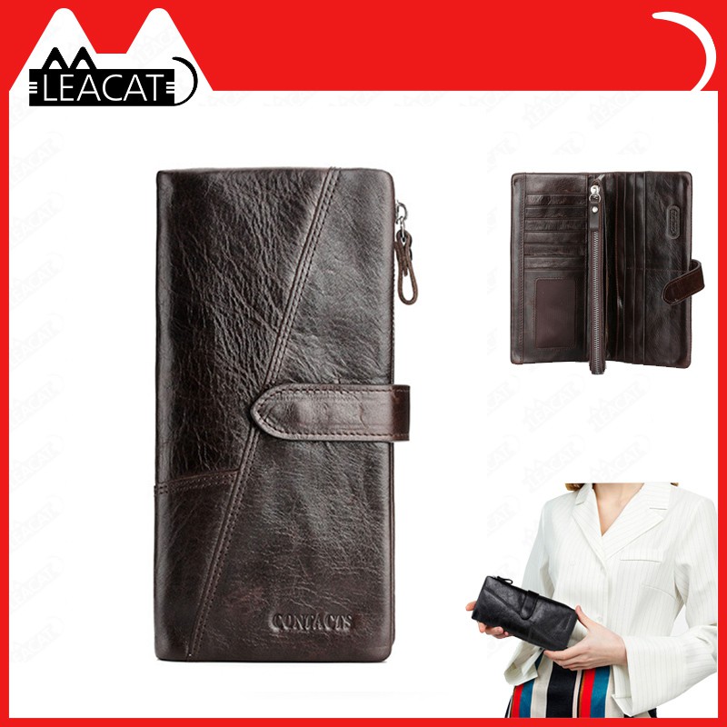 🔥Hàng sẵn sàng🔥【 Leacat 】  ví dài nam da thật có túi đựng điện thoại dây kéo túi đồng xu ví nam ví cầm tay ví nam portfel nhỏ
