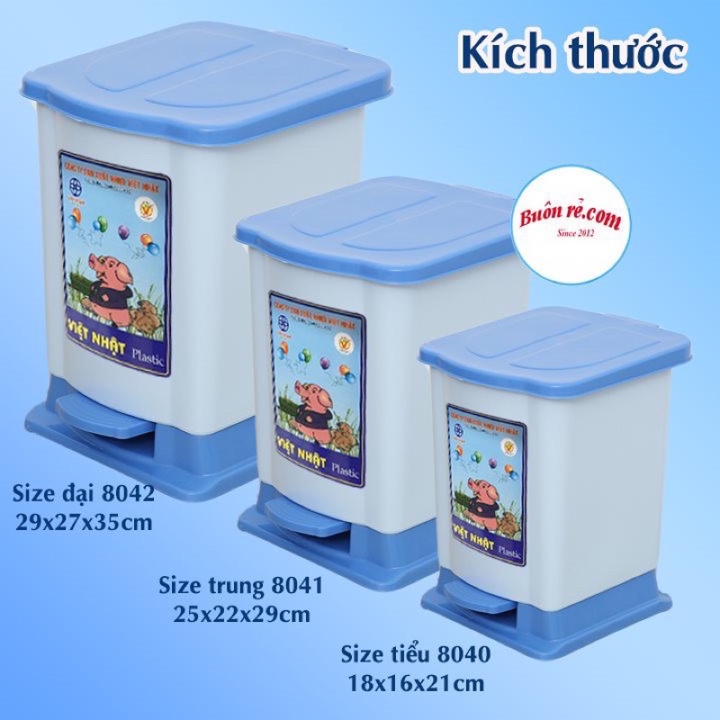 Thùng rác bật nắp 3 size Nhựa Việt Nhật, Thùng đựng rác văn phòng, phòng bếp có nắp đậy 8040