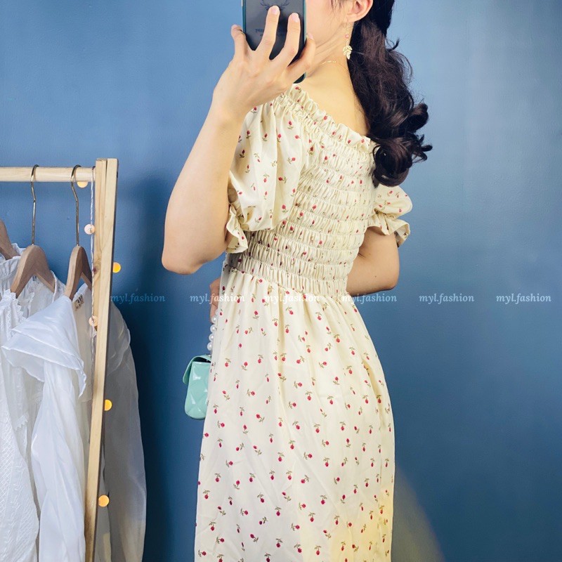Đầm hoa nhí chun ngực myl.fashion, Váy trễ vai chun ngực vintage | BigBuy360 - bigbuy360.vn