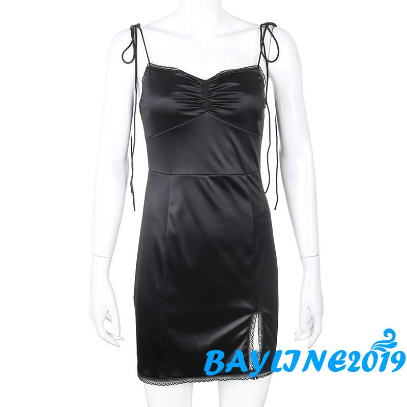 Đầm ôm hai dây cổ v màu đen thời trang quyến rũ cho nữ