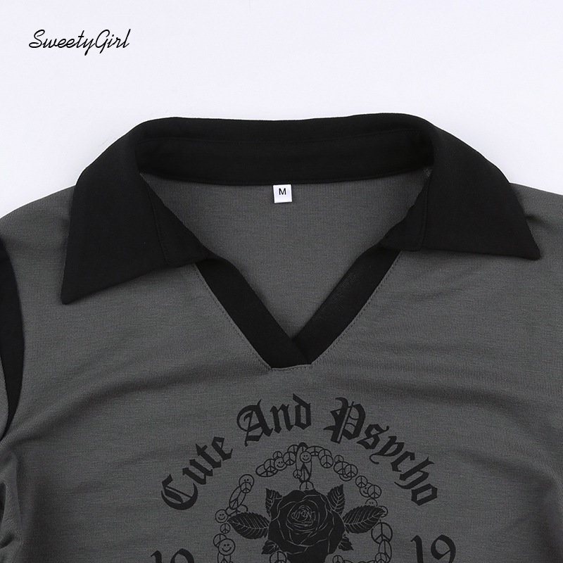 Áo Thun Tay Dài Cổ Chữ V In Chữ Phối Màu Tương Phản Thời Trang 2022 Cho Nữ