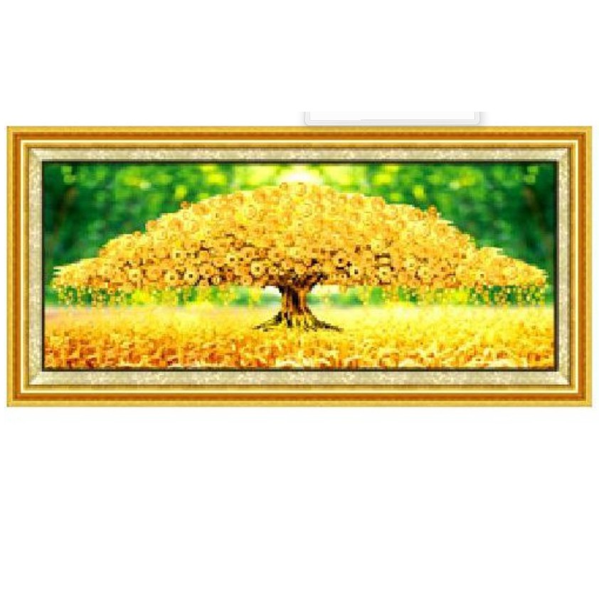 Tranh Đính Đá CÂY TIỀN TÀI LỘC (ĐÁ ABC CAO CẤP). Kích Thước: 1m50 x 65cm