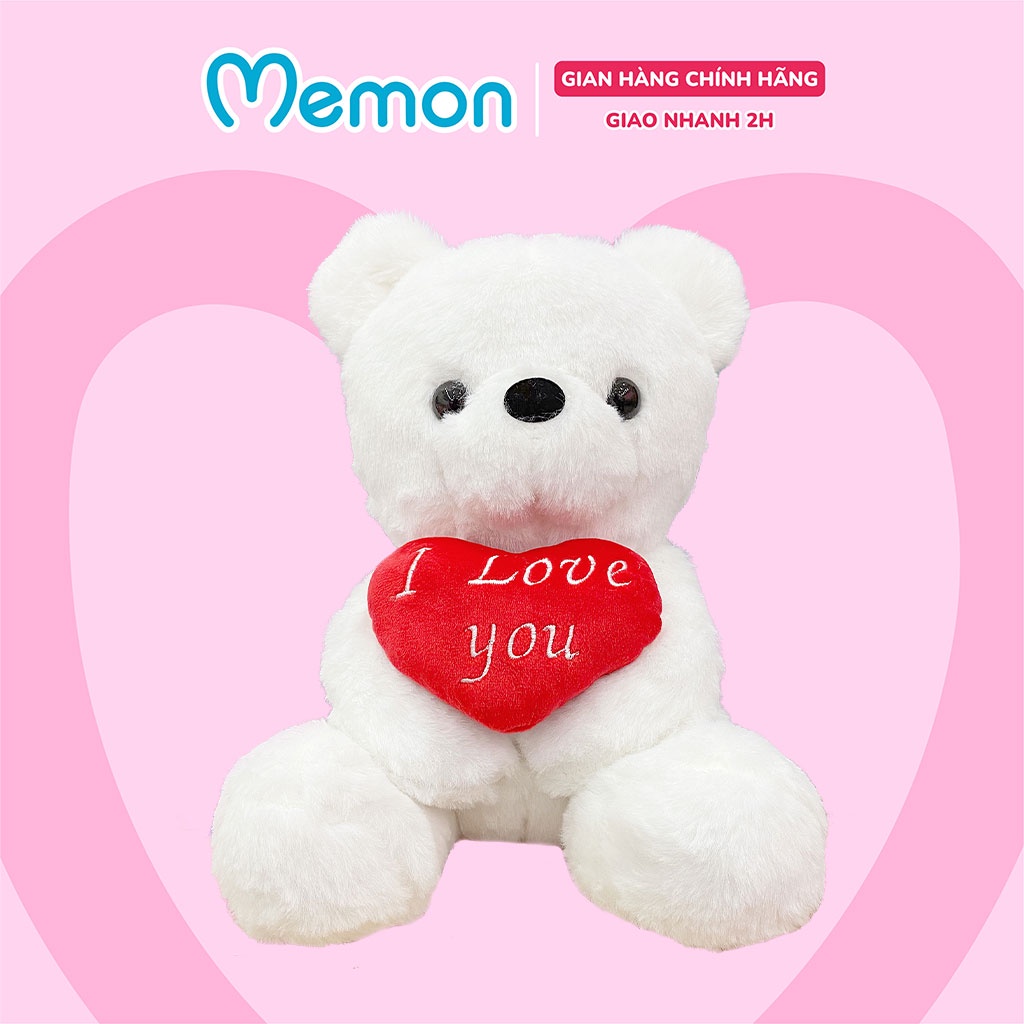 Gấu Bông Teddy Trắng Ôm Tim I Love You Cao Cấp Memon