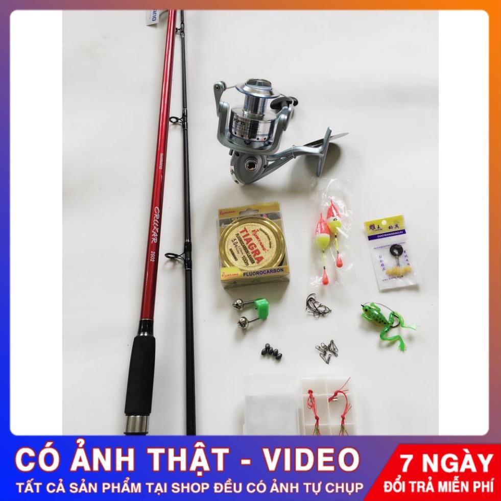 - 3 bộ cần câu 2 khúc rỗng 2m1 máy câu cá 6000 kim loại -