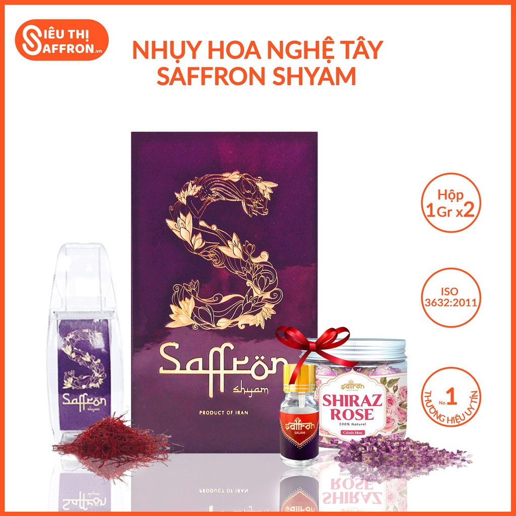 [Combo 2 hộp] Nhụy hoa nghệ tây Saffron Shyam 01Gram [Tặng 1Gram bột, trà hoa hồng]