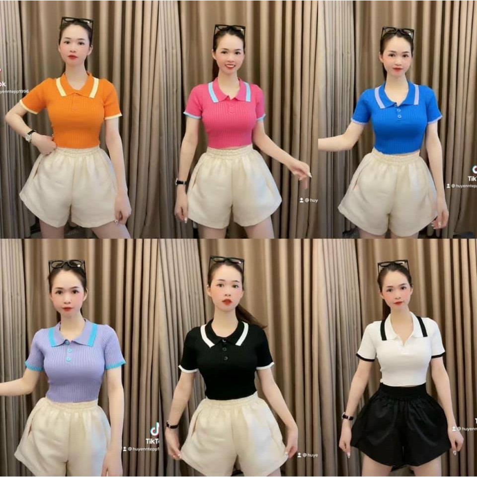 Áo polo viền cổ nữ croptop- (freeship từ 3 sp) - Yolo fashion- áo thun kiểu