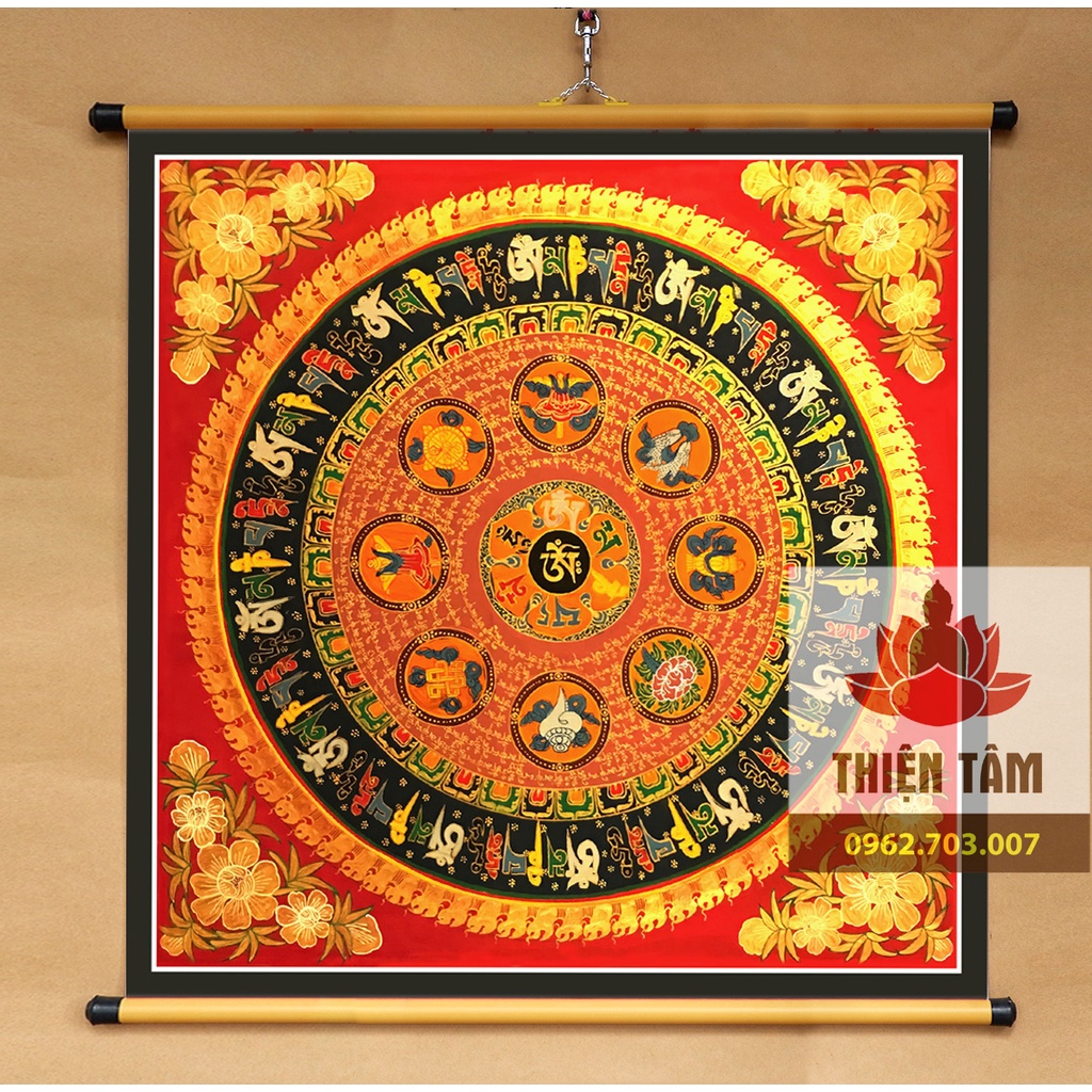 Tranh Om Mani Padme Hum Mandala  treo tường chất liệu vải phủ bóng cao cấp dày dặn