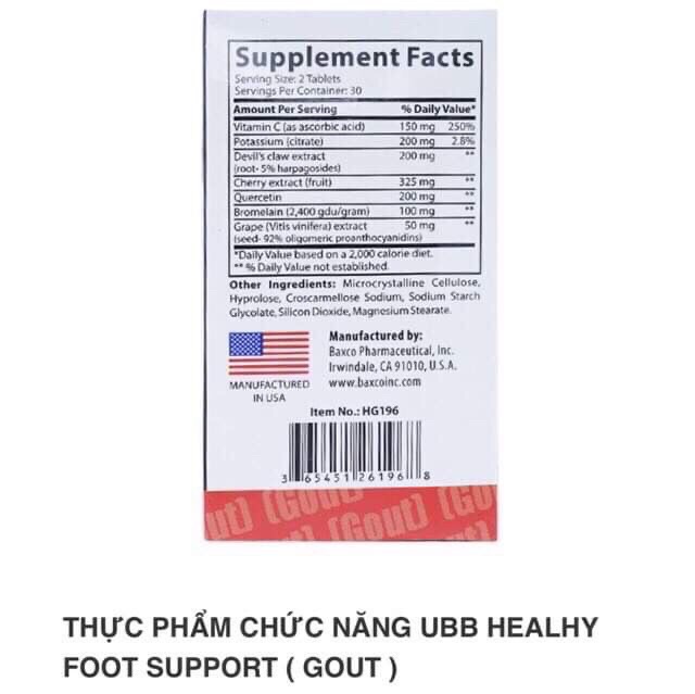 UBB Healthy Foot Support (hỗ trợ ngăn ngừa và giảm tác động của các gốc tự do trong cơ thể, giảm acid uric trong máu)USA