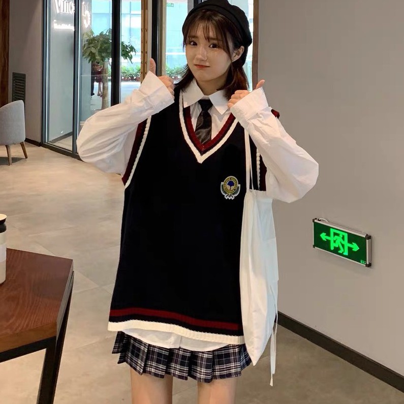 Áo Gile Len Học Sinh Hàn Quốc Huy Hiệu Ngực, Áo Gile Logo Form Nhỏ | BigBuy360 - bigbuy360.vn